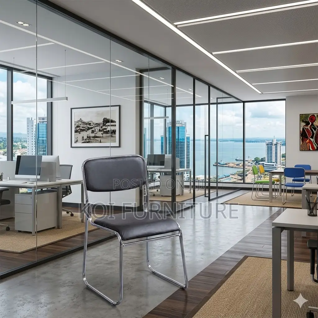 Office Chairs; Sled Based Chrome Office Chairs