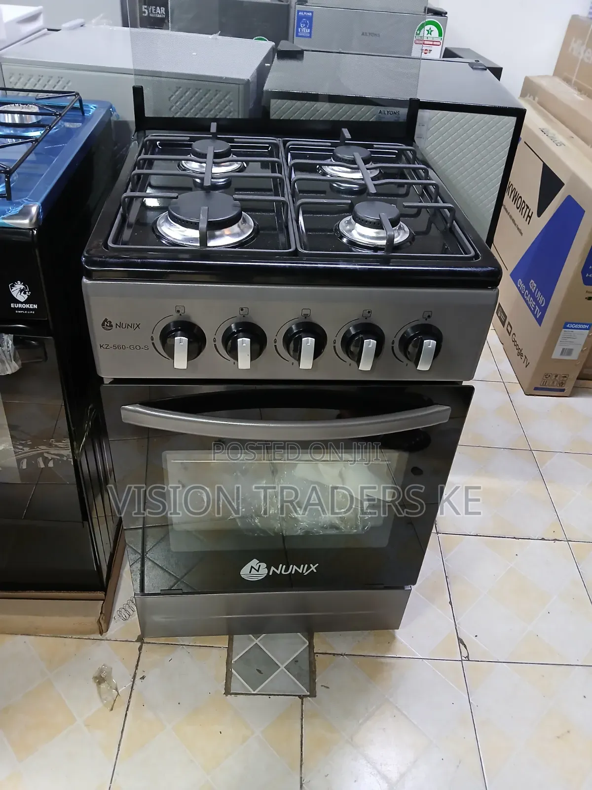 Nunix 50*55cm 4gases Burner Standing Cooker With Gas Oven Gray
