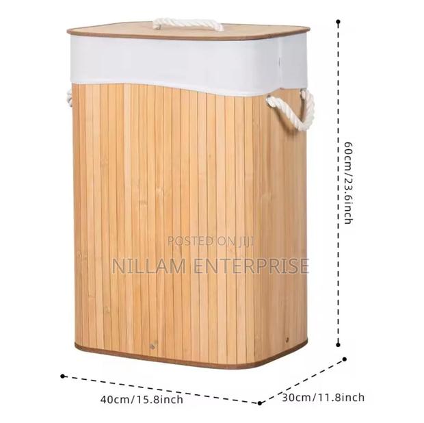 Foldable Large Capacity Wooden Laundry Basket* - thumbnail 2