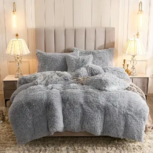 6pc Luxury Grey Fluffy Velvet Duvet Set