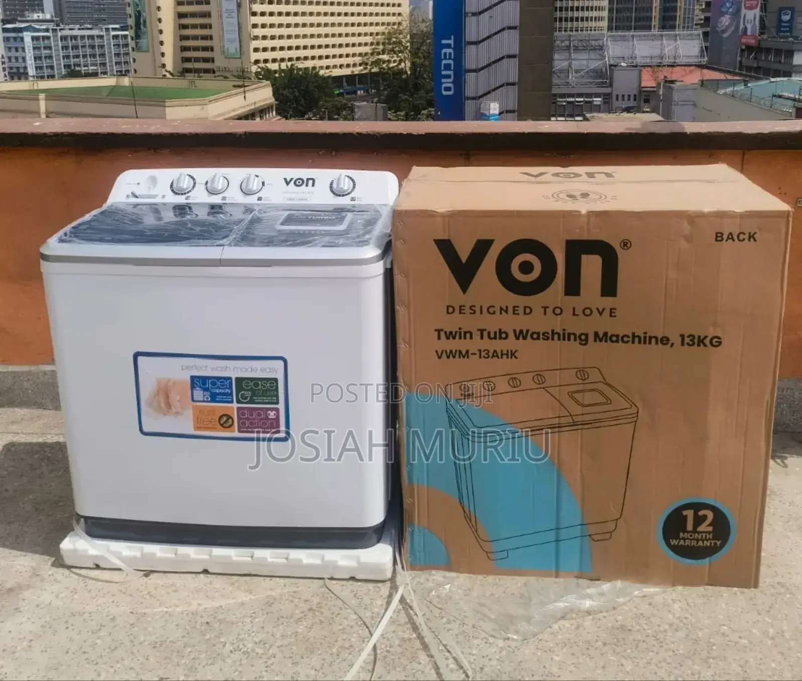 Von 13kgs Twin Tub Washing Machine -White