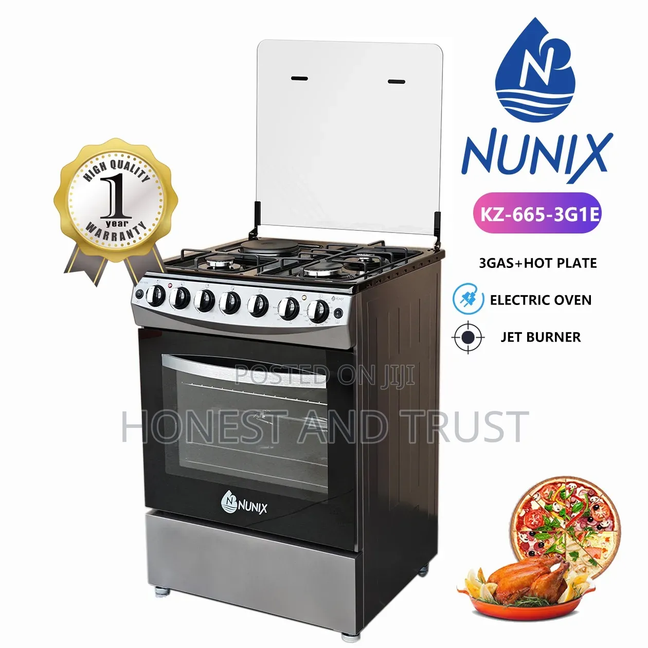 Nunix 60×65 3+1 Standing Cooker With Electric Oven and Jet Valve