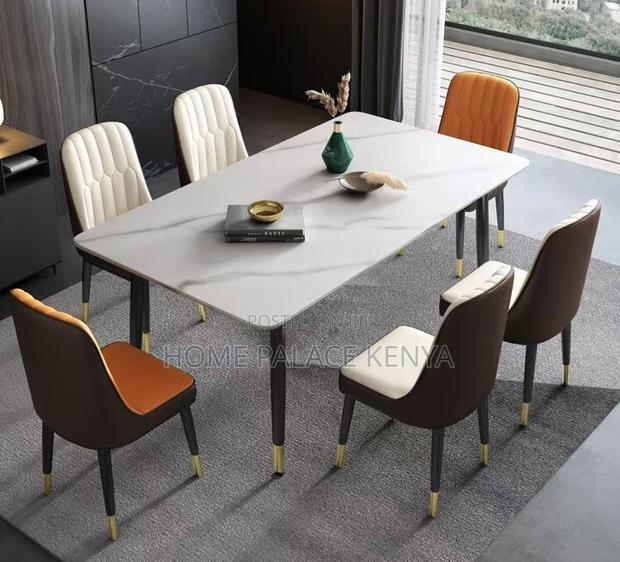 Dining Set: 6 Seater Scratch Resistant Marble Table and Leather Chairs - thumbnail 5