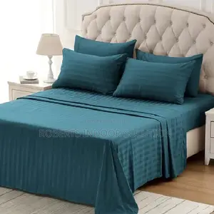 Royal Blue Cotton Striped Sheet Set