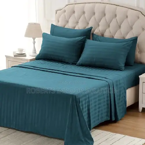 Royal Blue Cotton Striped Sheet Set