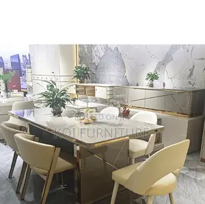 Dining Set; Six Seaters Golden Dining Set