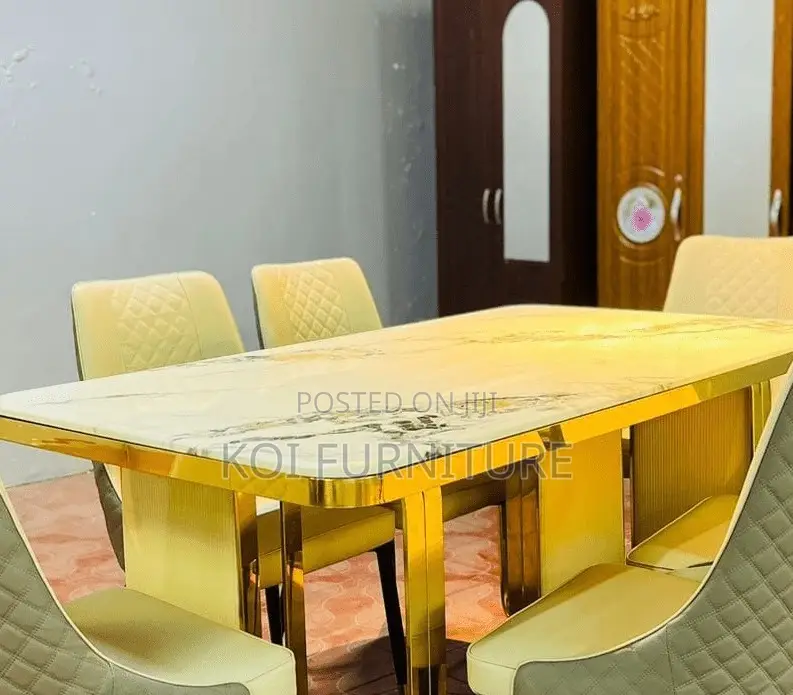 Dining Set; Six Seaters Golden Dining Set