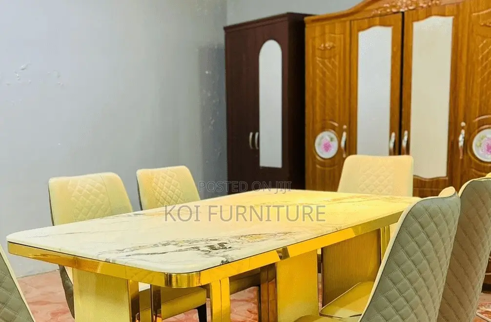 Dining Set; Six Seaters Golden Dining Set