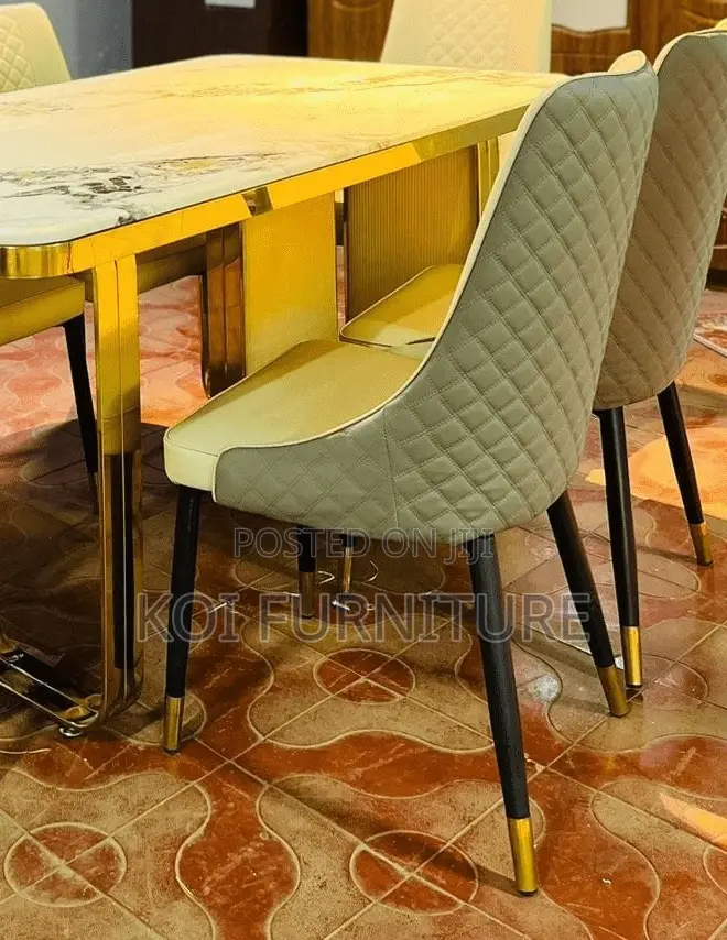 Dining Set; Six Seaters Golden Dining Set