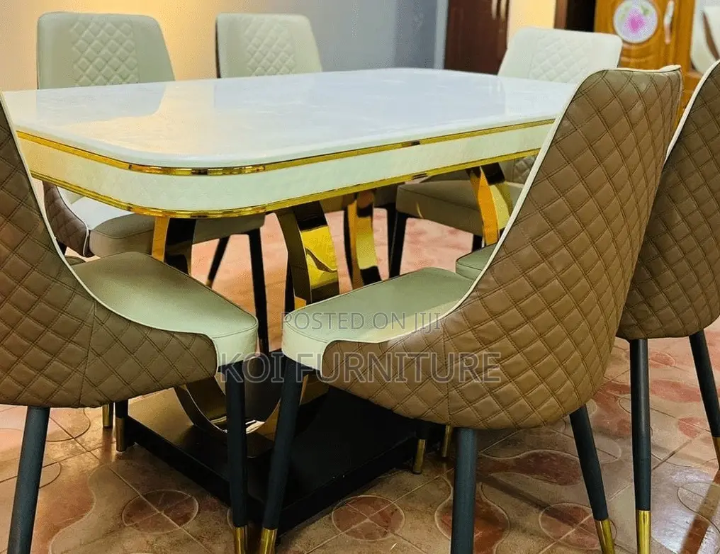 Dining Set; Six Seaters Golden Dining Set