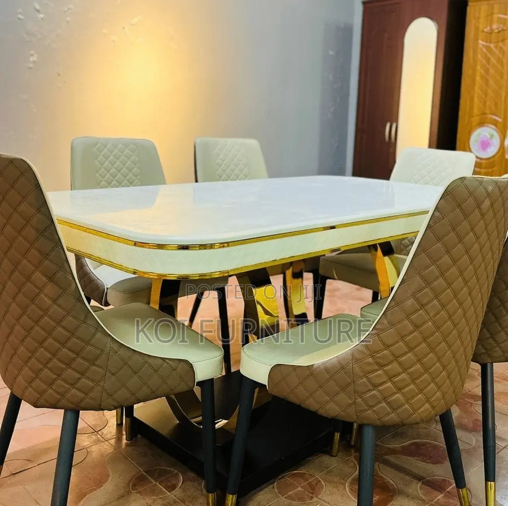 Dining Set; Six Seaters Golden Dining Set