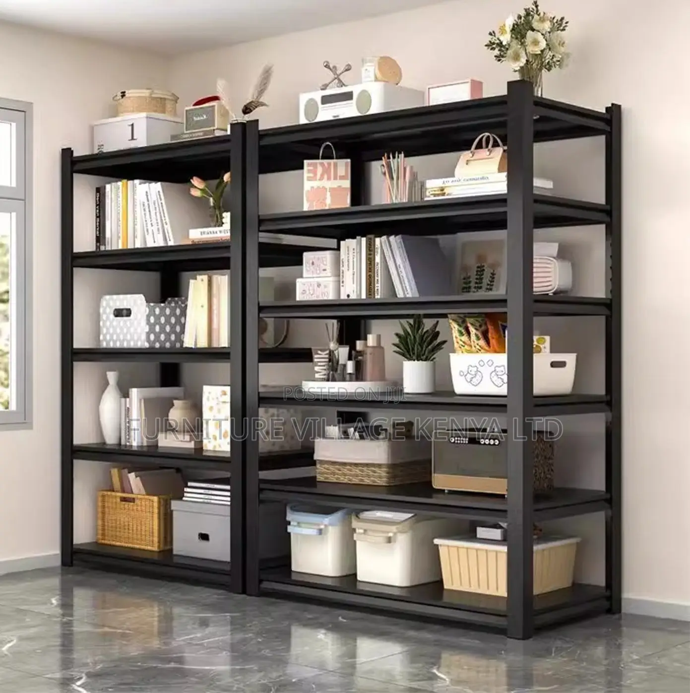 Metal 5-Layer Adjustable Black Steel Storage Rack