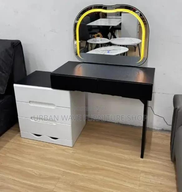 White Black Mirror Dressing Table Set - main view
