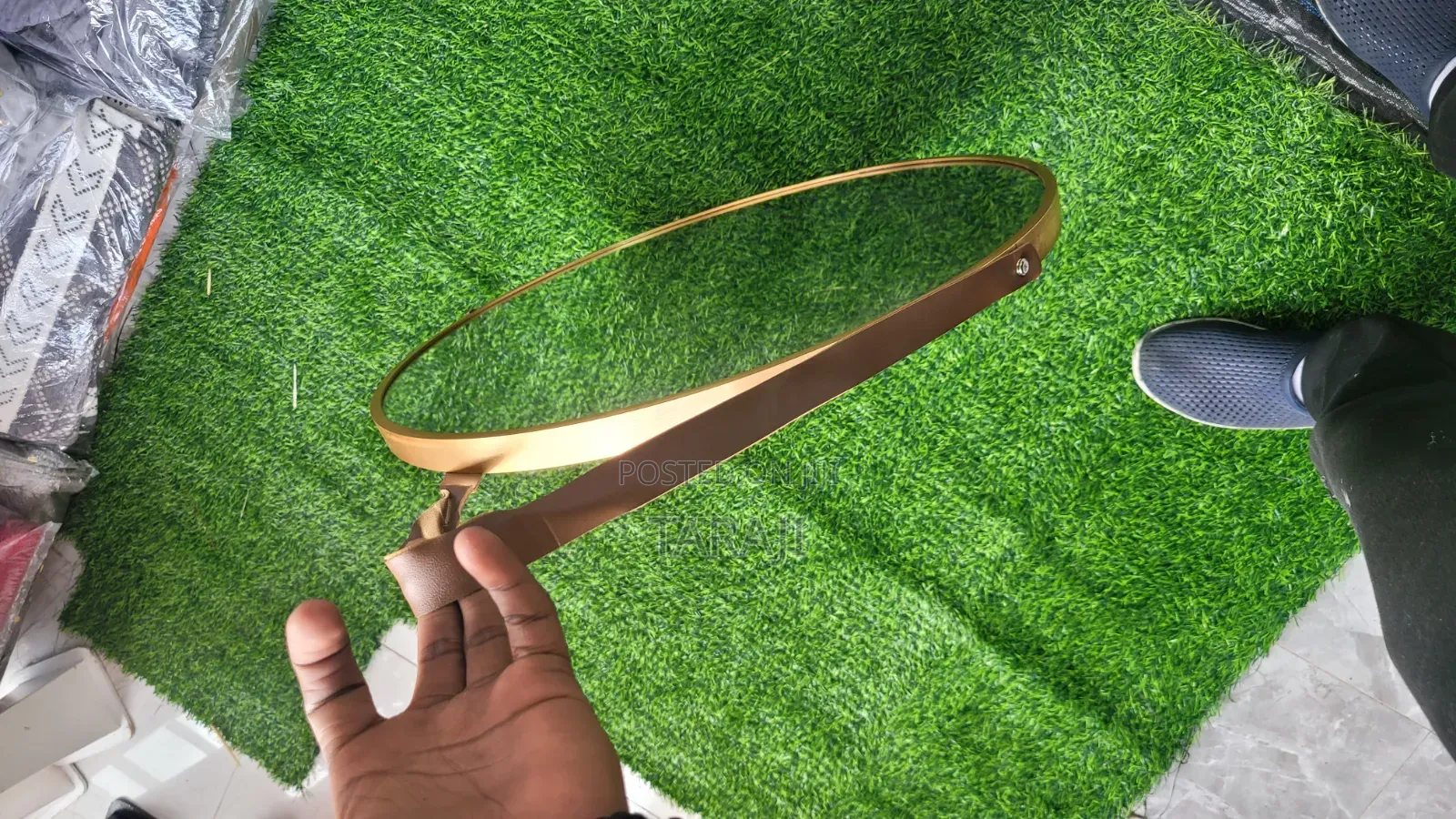 Luxury Round Gold Wall Mirror With Premium Leather Hanging Strap