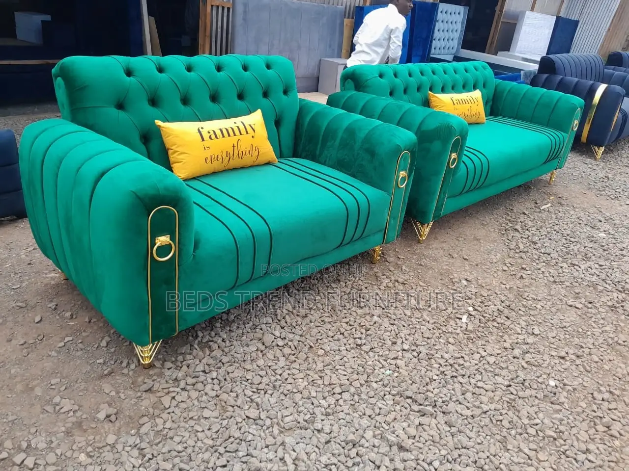 5 Seater 3, 2 Sofa Set Green Velvet Luxury