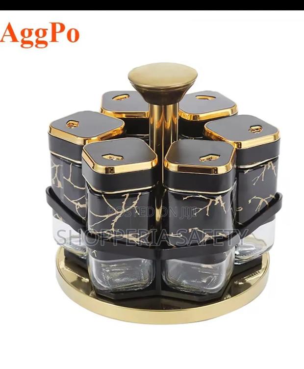 Spice Rack Marble Black Rotating