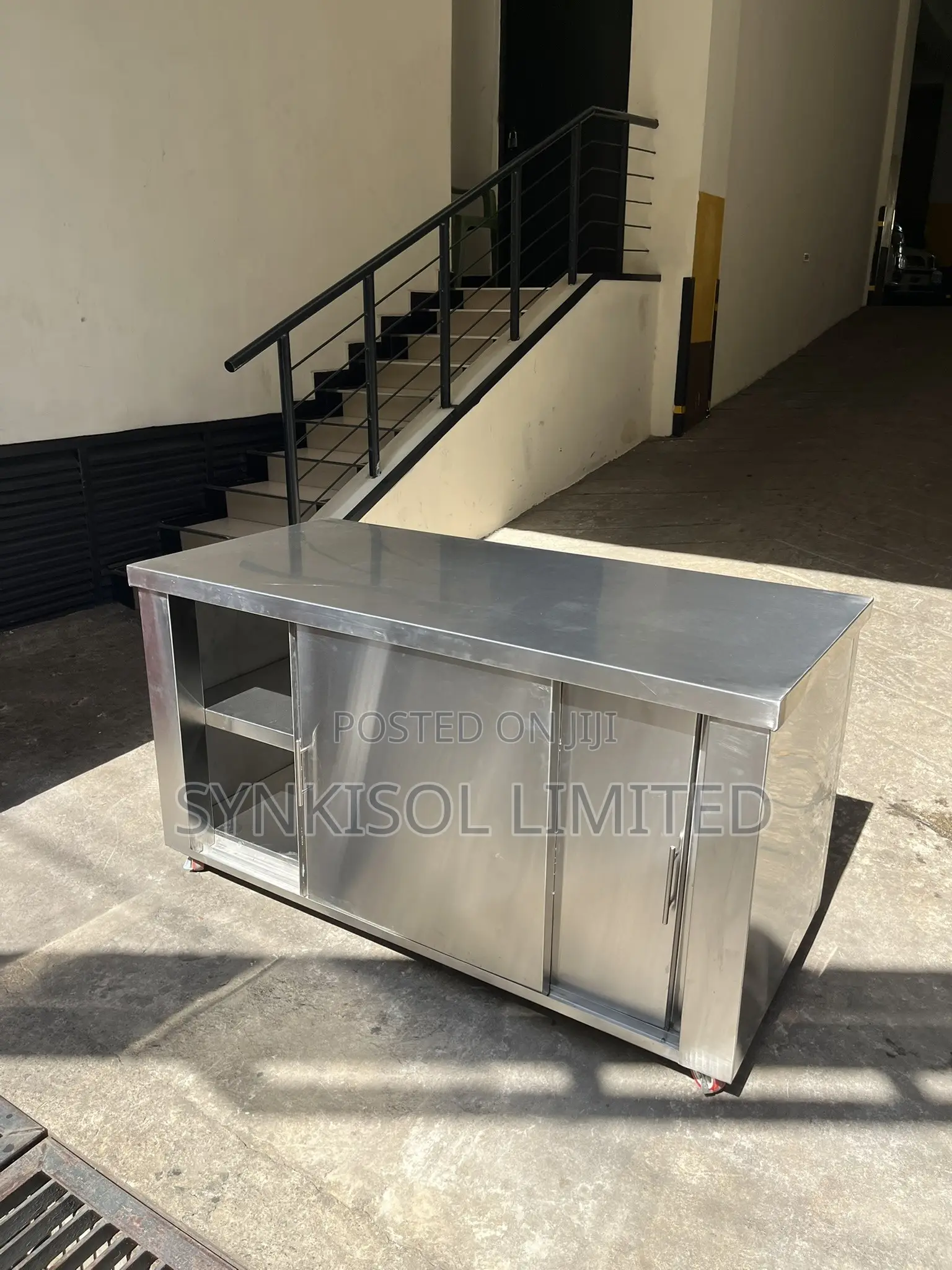 Stainless Steel Cabinet Work Table With Sliding Doors