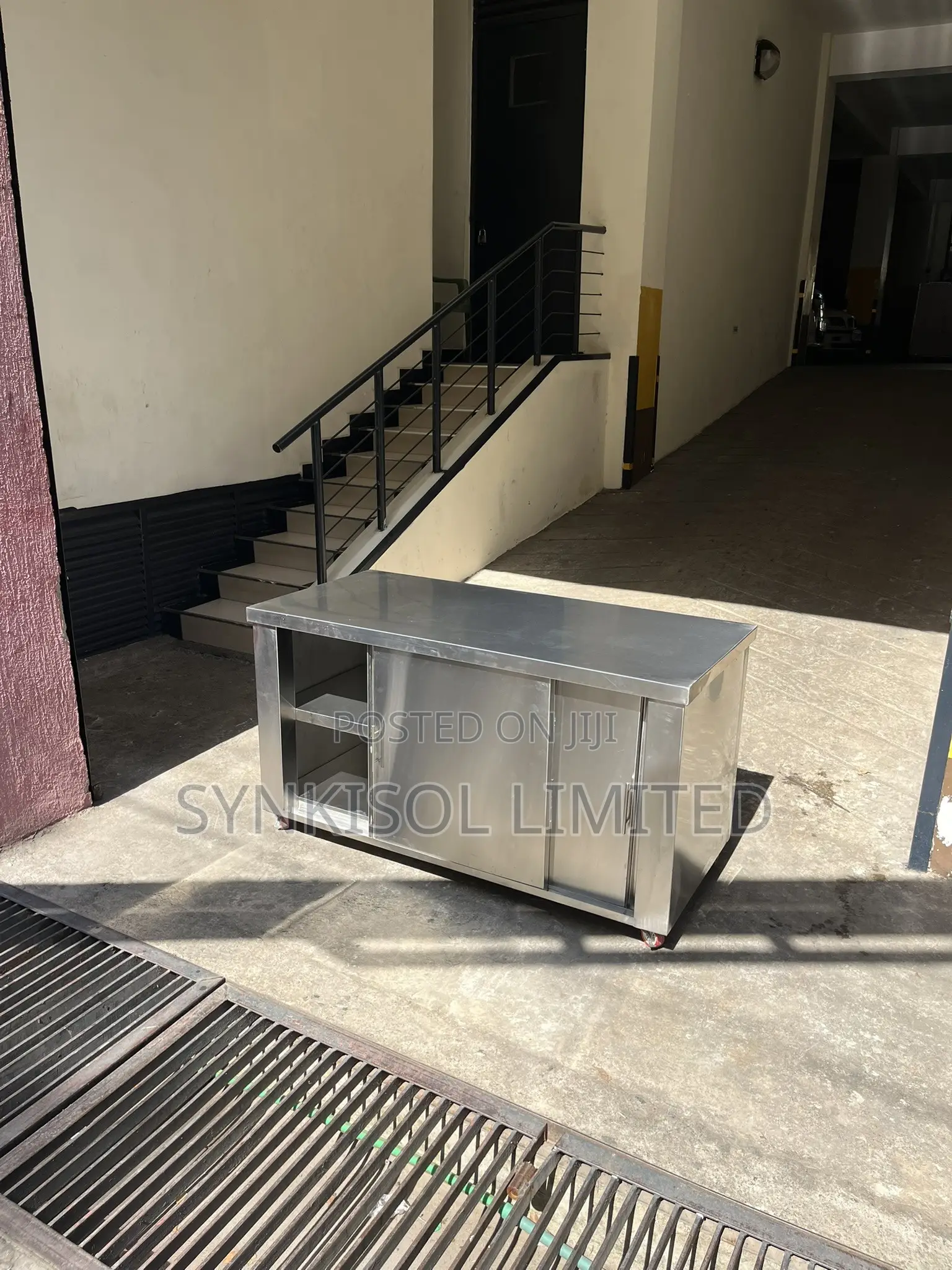 Stainless Steel Cabinet Work Table With Sliding Doors