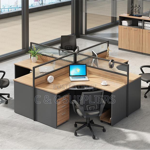 4-Way Brown Curved Workstation - thumbnail 2