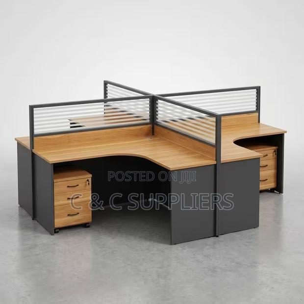 4-Way Brown Curved Workstation - thumbnail 3