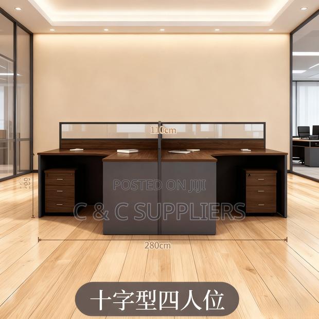 4-Way Brown Curved Workstation - thumbnail 5
