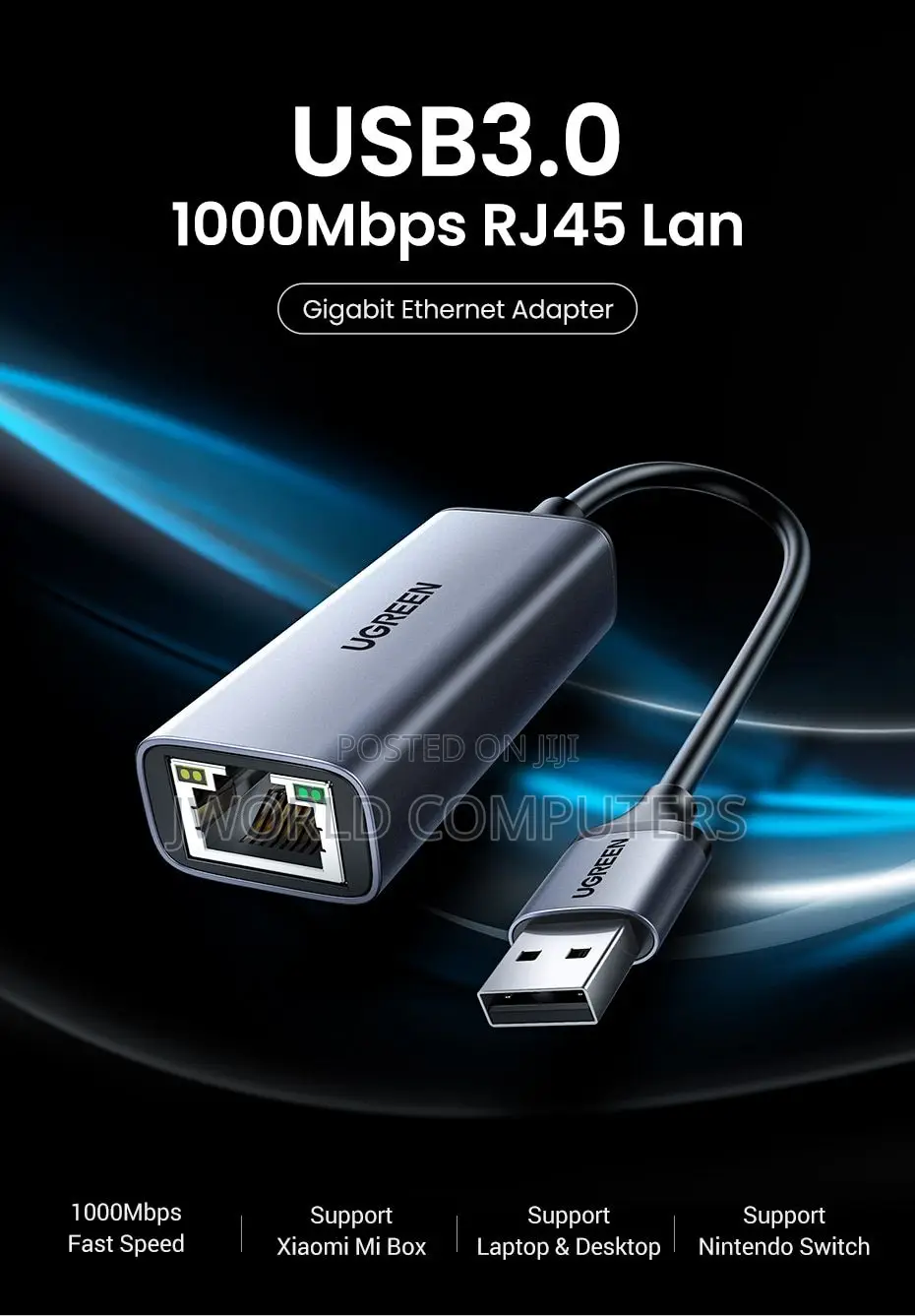 Ugreen Usb-C to Rj45 Gigabit Ethernet + Usb-a 3.0 (3 Ports) Adapter