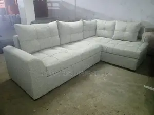 6-Seater L Seat Sofa Light Grey Tufted Elegance