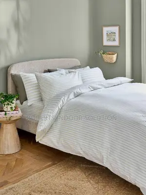 White Slim Stripe Reversible Duvet Cover and Pillowcase