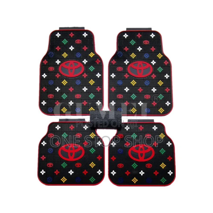 5_piece Rubber Car Mats With Lv Logo Multicolored Floral Pattern