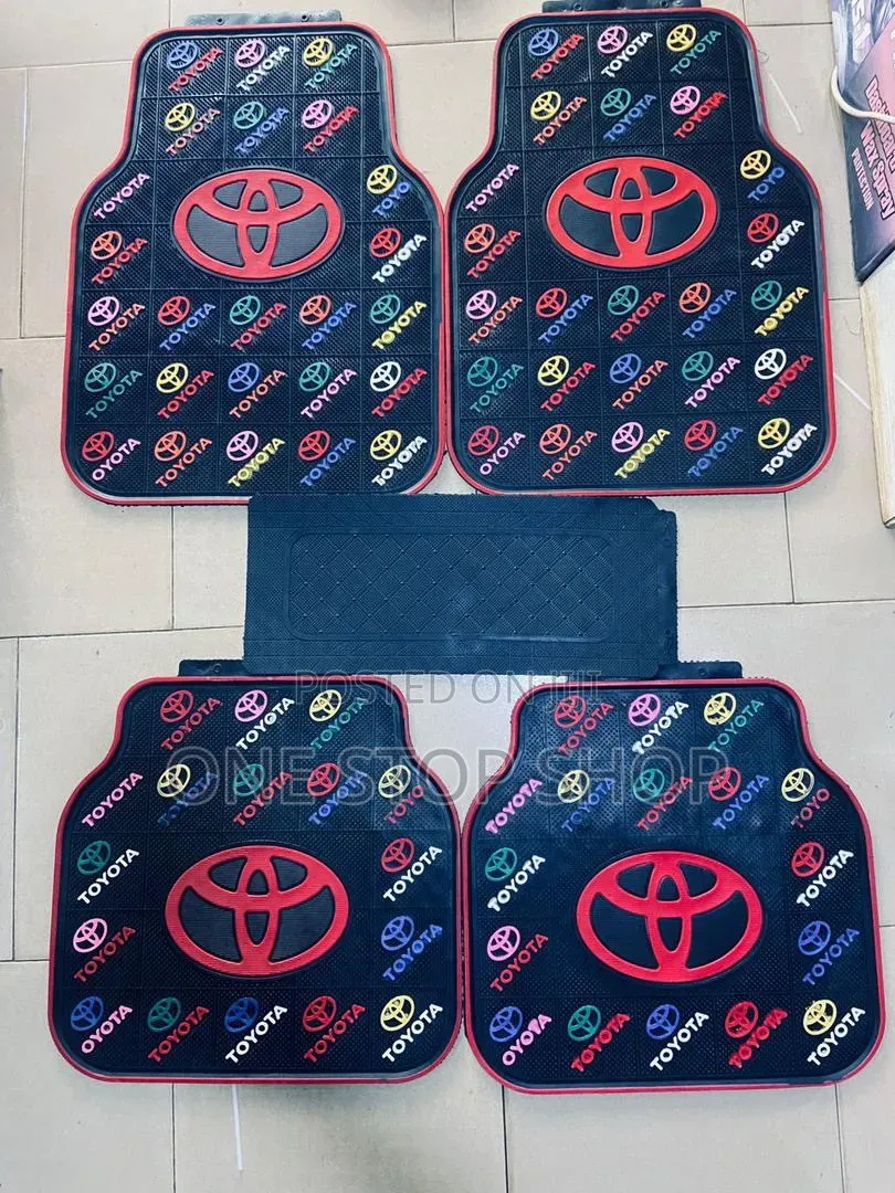 5pc Black Background With Repeating Colorful Toyota Text and Logos