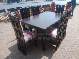 6-Seater Wooden Dining Set With Patterned Cushioned Chairs