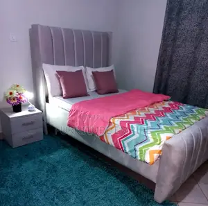 4 by 6 Beige Chester Bed With Tufted Headboard