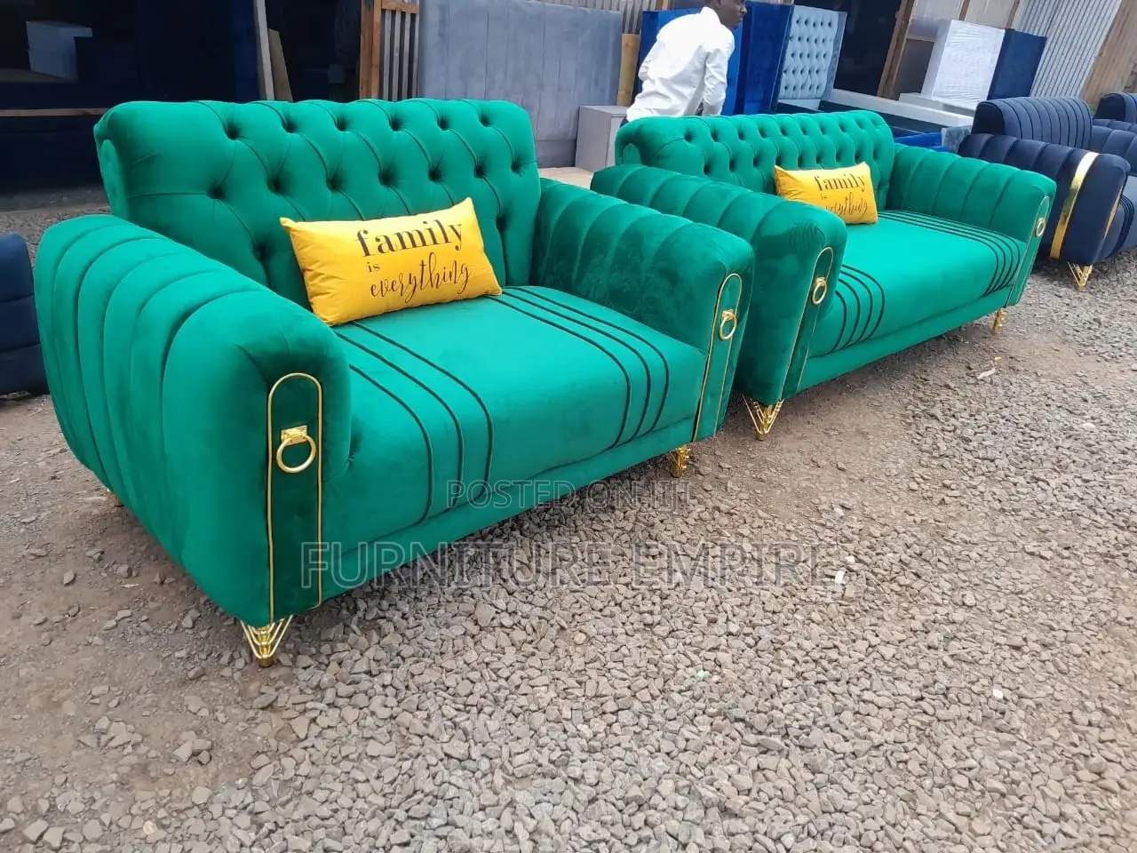 5-Seater 3-2 Sofa Set Green Velvet With Gold Accents