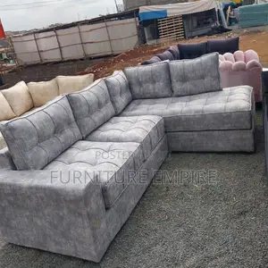 6-Seater Grey Tufted L-Shaped Sofa Modern Comfort Design