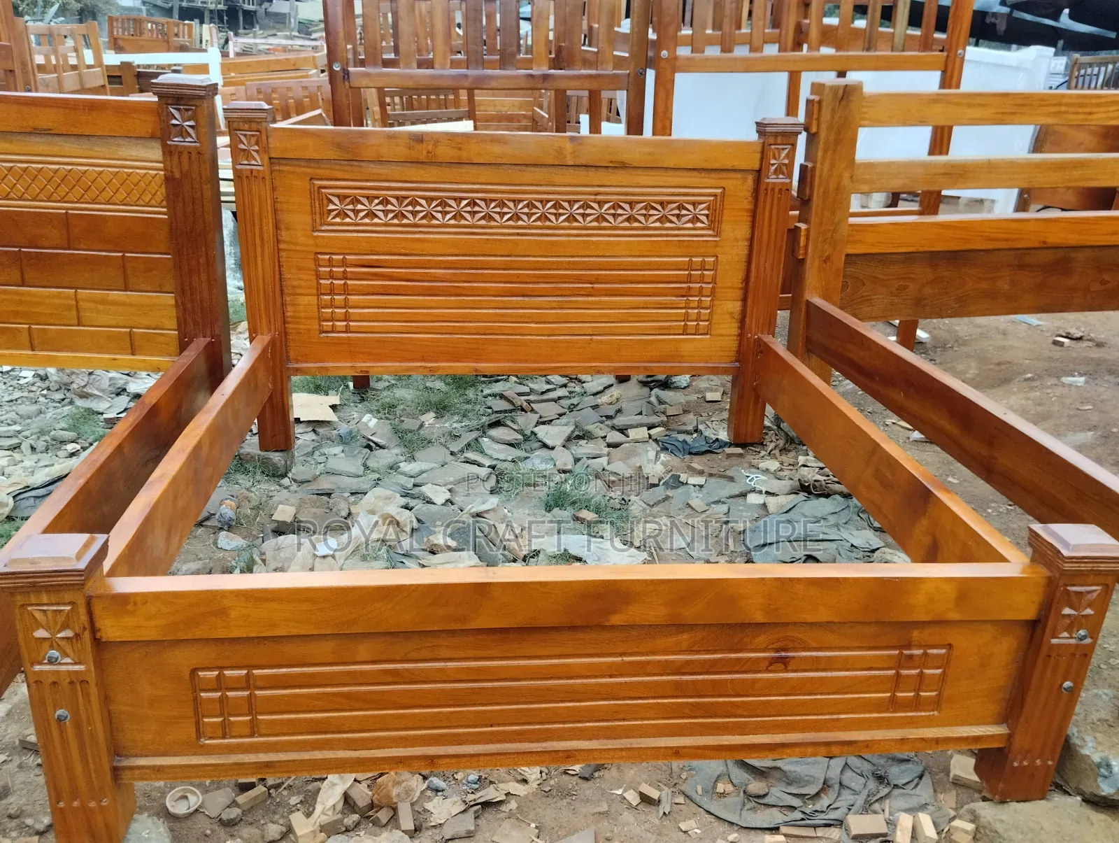 Solid Mahogany Bed - Classic Slatted Design
