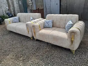 5-Seater 3-2 Sofa Set Beige With Gold Accents