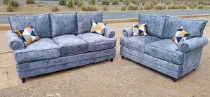 5-Seater 3-2 Sofa Set Grey Fabric With Studded Arms