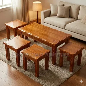 Solid Mahogany Coffee Table Set With 4 Stools