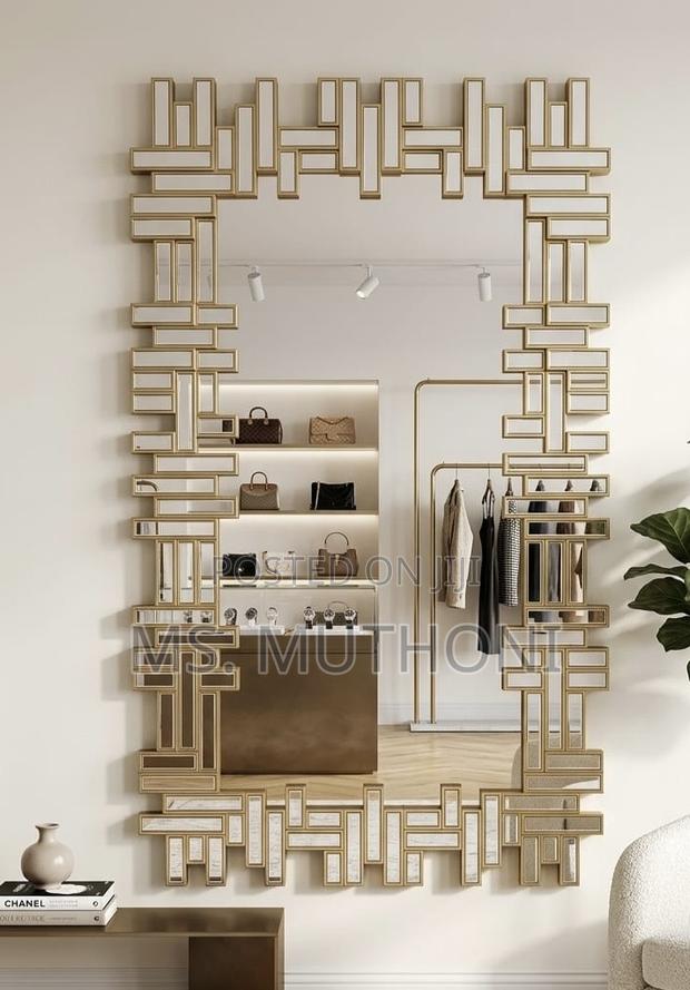 Kohros Wall Mirror Features a Distinctive Gold-Finished Geometric Maze - main view