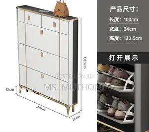(100cm * 24cm * 132.5cm ) White Smart Flip Shoe Cabinet