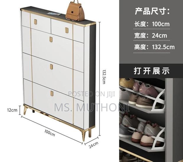 (100cm * 24cm * 132.5cm ) White Smart Flip Shoe Cabinet