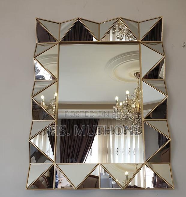 Fancy Triangular Glass Panels With a Gold Finish Wall Mirror - thumbnail 2