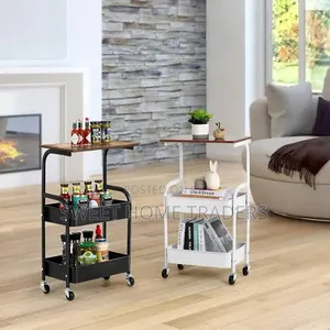 Wooden Top Double Mesh Trays Trolley Rack