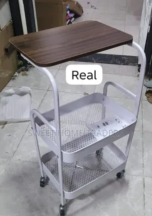 Double Mesh Trays Trolley Rack With Wooden Top