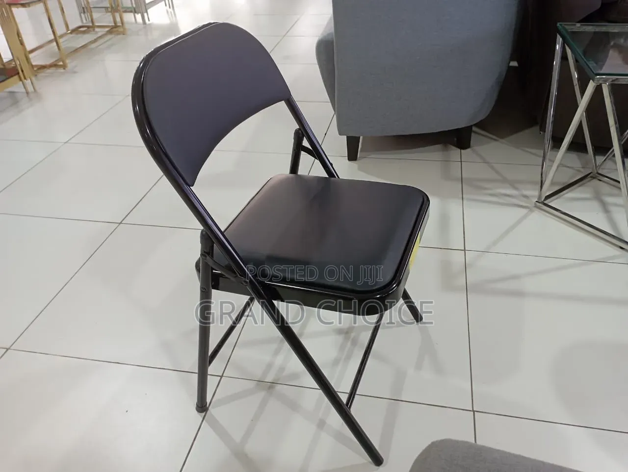 Padded Black Leather Foldable Chair