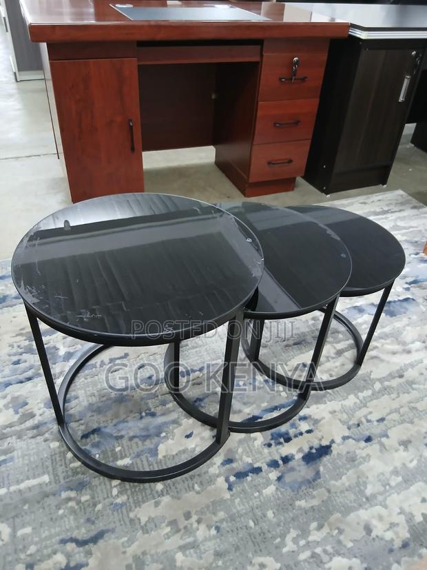 Nesting Table; Luxury Modern 3 Piece Glass Top Coffee Tables