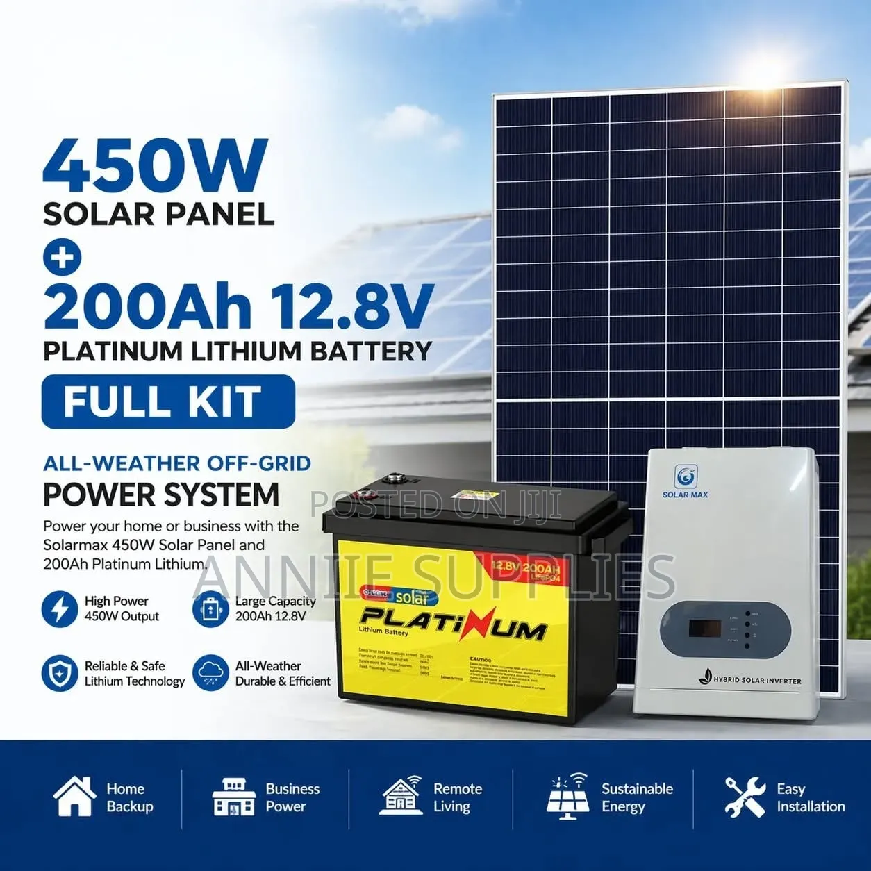 450w Solar Panel+100ah Lithium Ion Battery