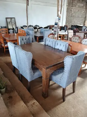 6-Seater Rectangular Dining Set Elegant Tufted Chairs