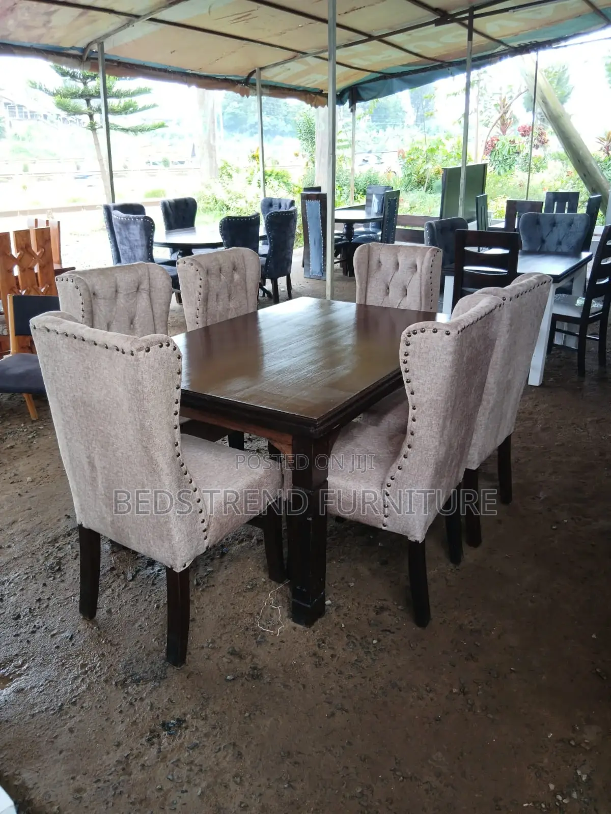 6-Seater Rectangular Dining Set Beige Upholstery Elegance