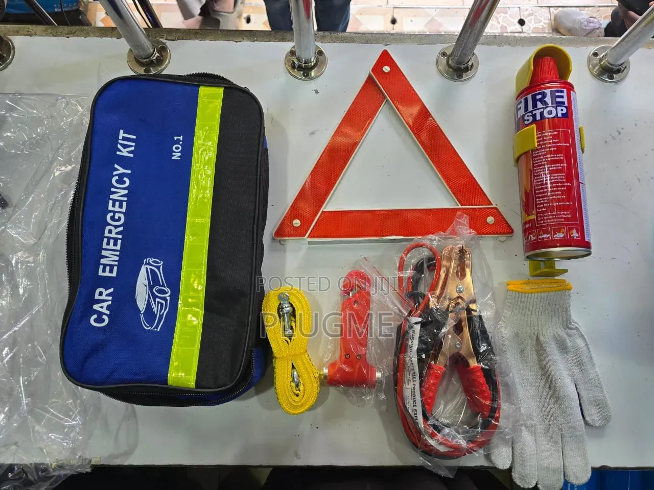 7pc Car Emergency Kit (Extinguisher Tow Rope Jumpstarter Triangle)